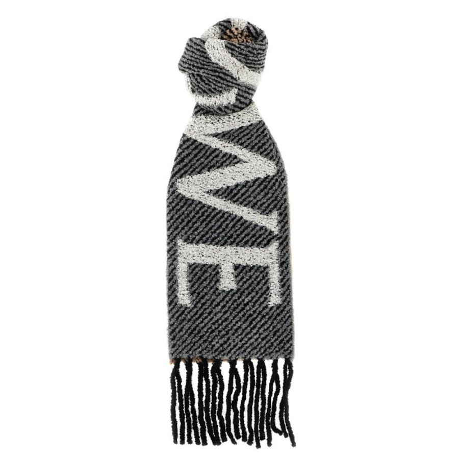 【LOEWE 羅威】Alpaca Wool 緹花織 羊駝毛和羊毛混紡 多色紋理毛圈 圍巾 淺藍色 白色 FSA7SS3X01-1