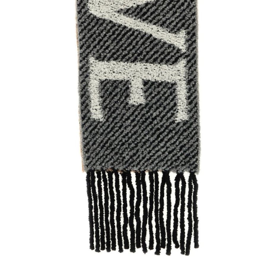【LOEWE 羅威】Alpaca Wool 緹花織 羊駝毛和羊毛混紡 多色紋理毛圈 圍巾 淺藍色 白色 FSA7SS3X01-3