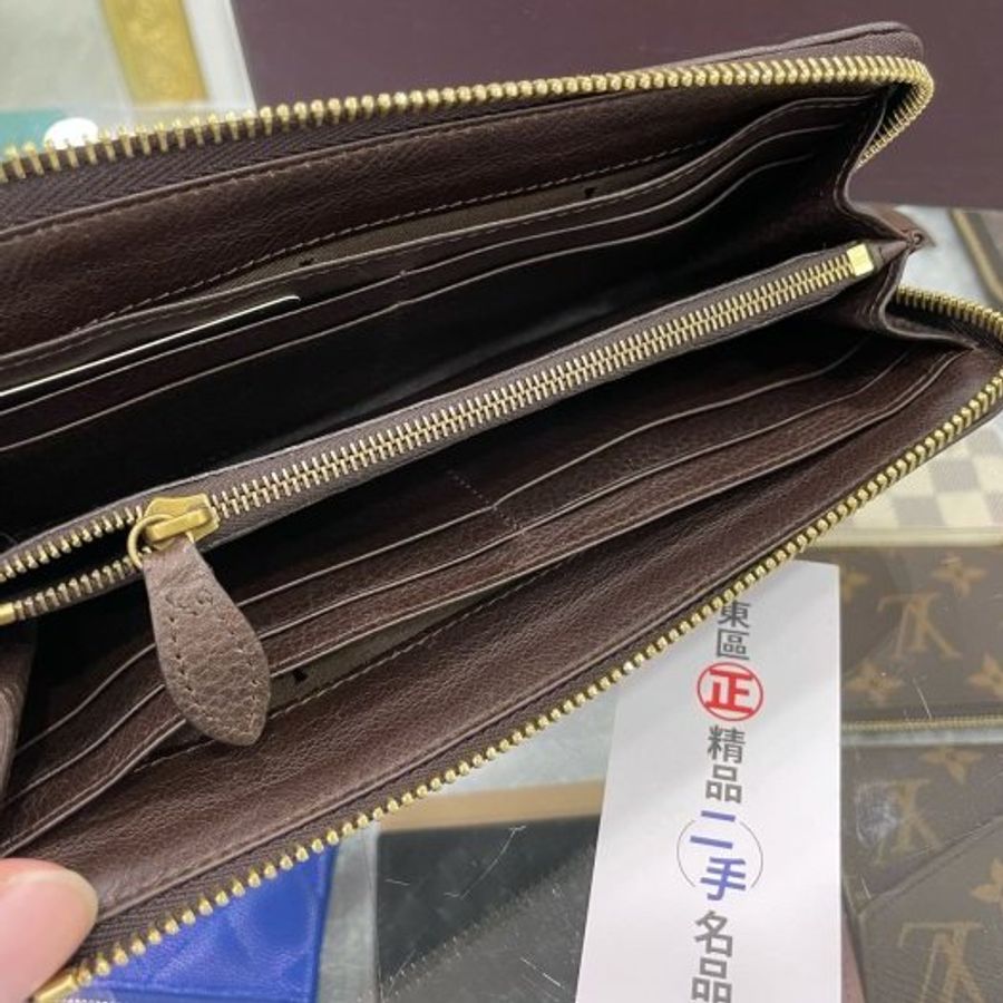 東區正精品㊣MULBERRY 咖啡色全皮圓牌LOGO L型拉鍊長夾皮夾 RA1115-3