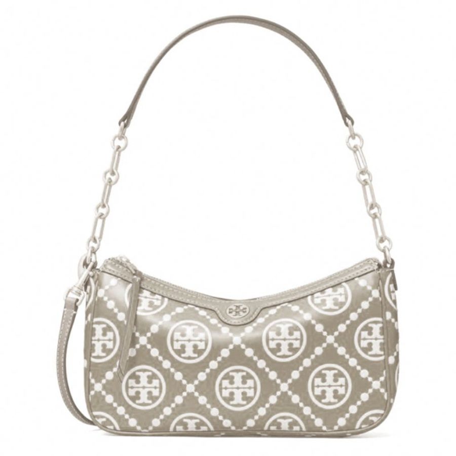 【TORY BURCH】滿版LOGO皮革肩斜兩用背包-灰色-4