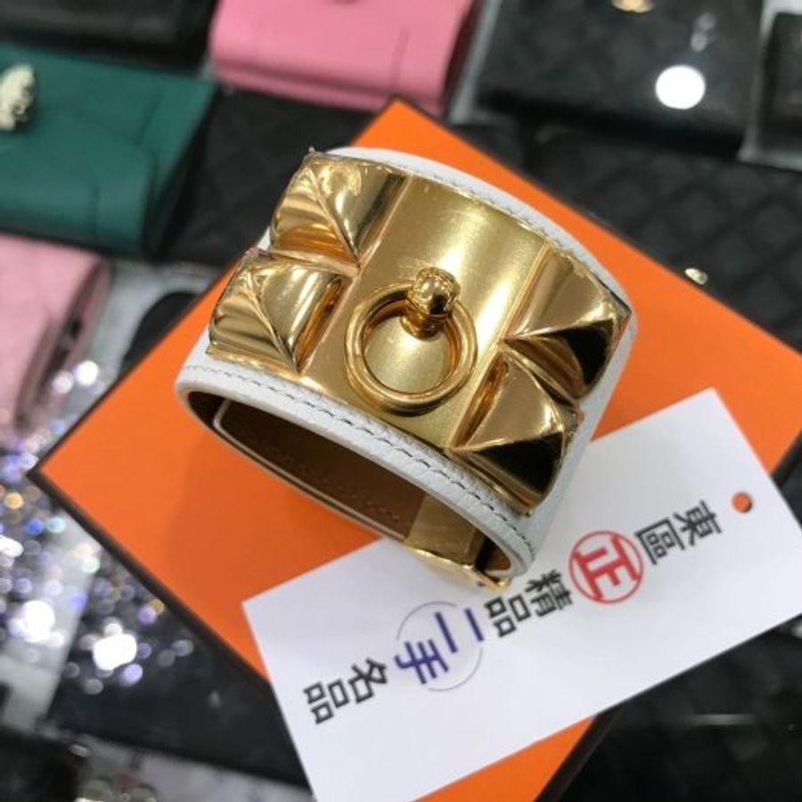 東區正精品㊣HERMES 愛馬仕白色全皮金釦 CDC 寬版手環 RA0848-0
