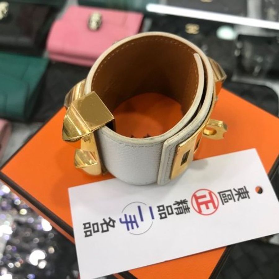 東區正精品㊣HERMES 愛馬仕白色全皮金釦 CDC 寬版手環 RA0848-4