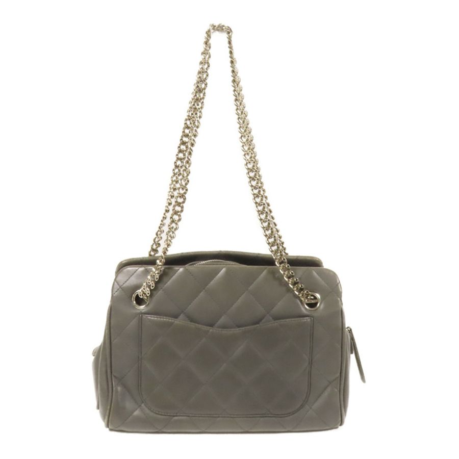 CHANEL 羊皮皮革Chain Shoulder銀扣鏈帶肩背袋-1