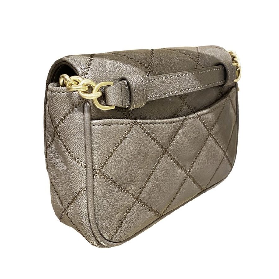 【TORY BURCH】翻蓋菱格紋皮革斜背包-岩石灰-4