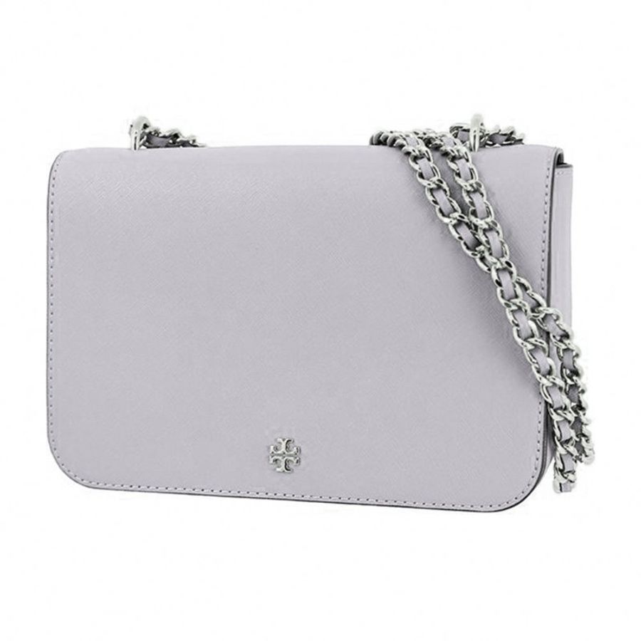 【TORY BURCH】雙T-LOGO素面皮革鍊包-灰色-0
