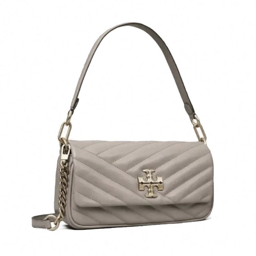 【TORY BURCH】縫線翻蓋肩斜二用包-灰色-1