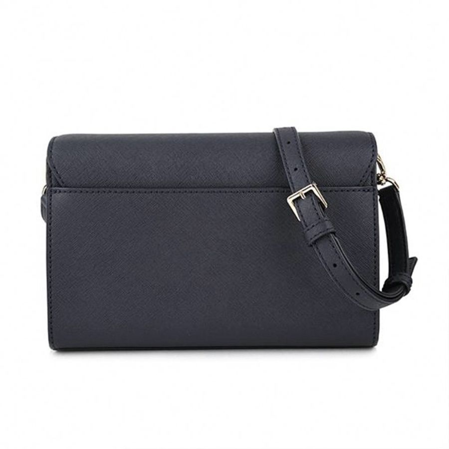 【TORY BURCH】雙T-LOGO防刮皮革翻蓋斜背包-黑色-1