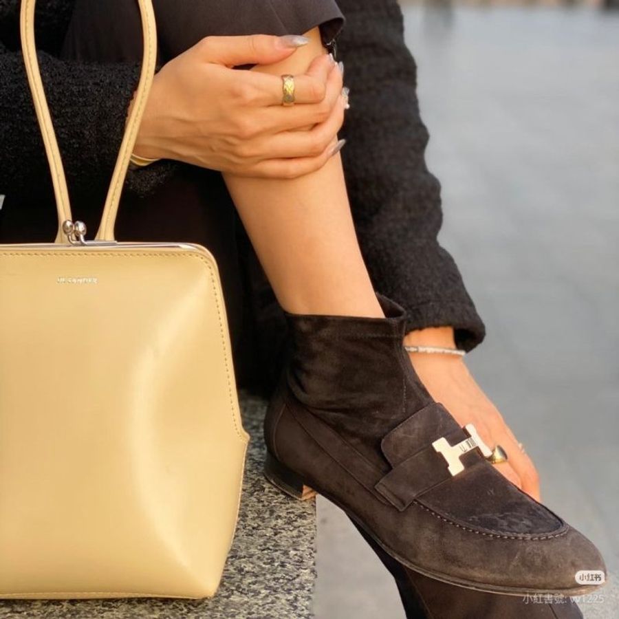 莉亞精品♡Hermes 麂皮低跟短靴 尺碼36 近新閒置-2