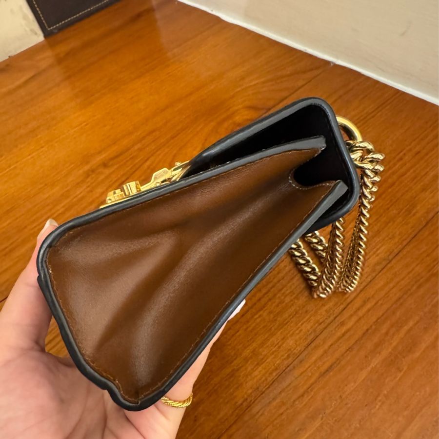 Gucci黑/咖皮革拼pvc padlock斜背包-4