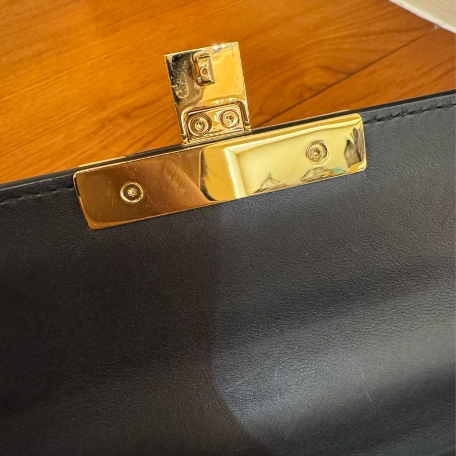 Gucci黑/咖皮革拼pvc padlock斜背包-19