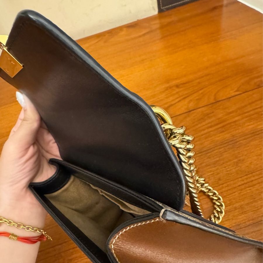 Gucci黑/咖皮革拼pvc padlock斜背包-26