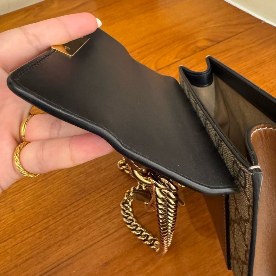 Gucci黑/咖皮革拼pvc padlock斜背包-27