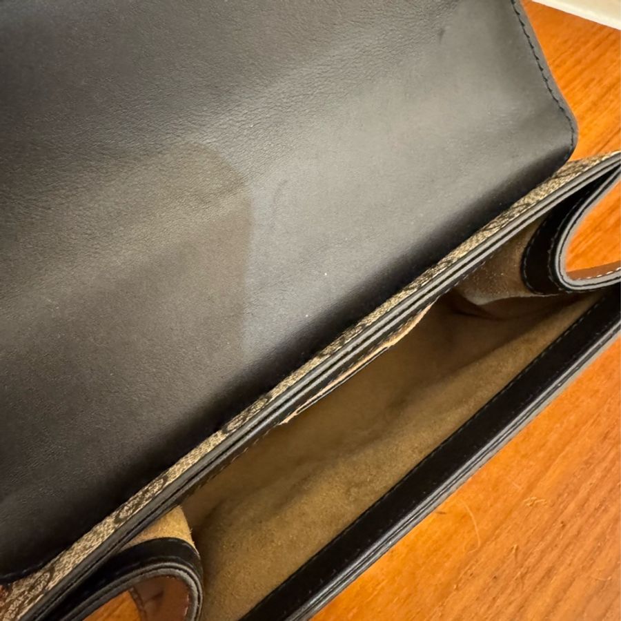 Gucci黑/咖皮革拼pvc padlock斜背包-28