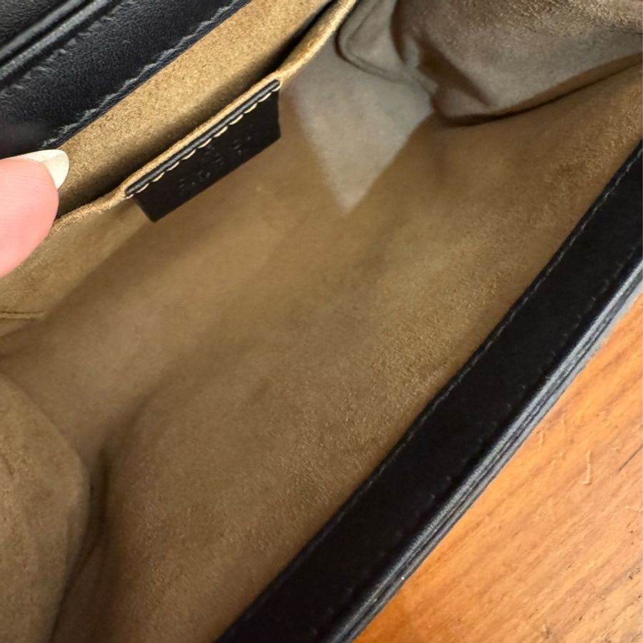 Gucci黑/咖皮革拼pvc padlock斜背包-34
