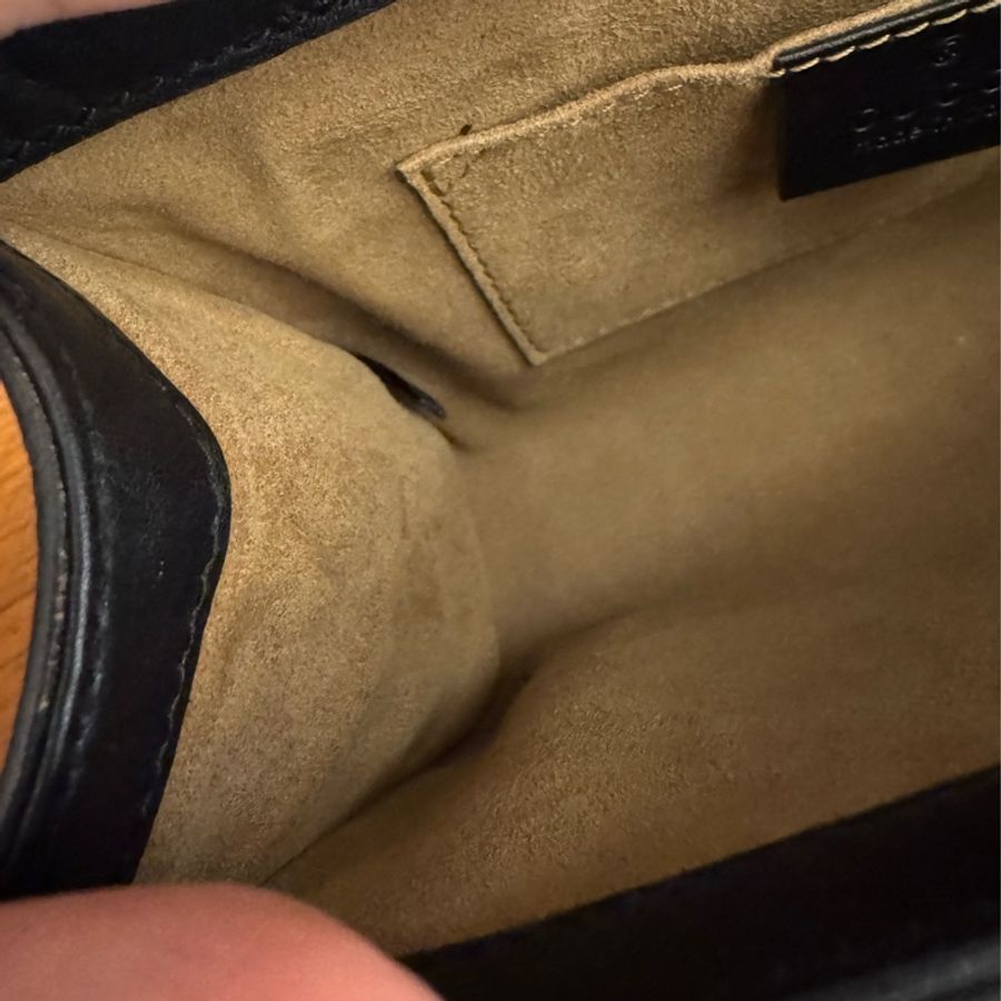 Gucci黑/咖皮革拼pvc padlock斜背包-35