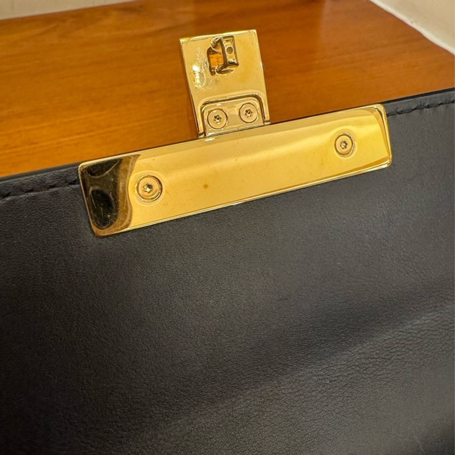 Gucci黑/咖皮革拼pvc padlock斜背包-46