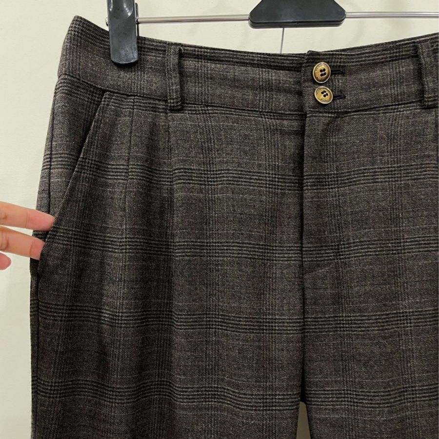 Burberry 藍標 格紋打摺戰馬毛料褲-3