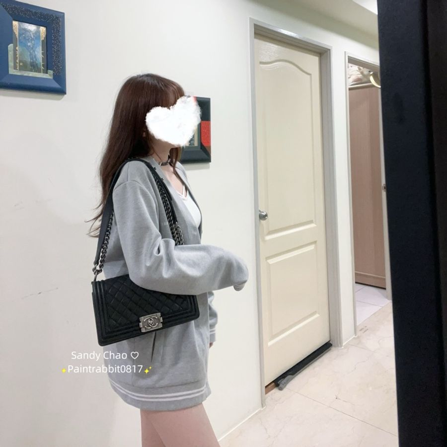 ෆ Chanel boy25黑銀 牛皮-2