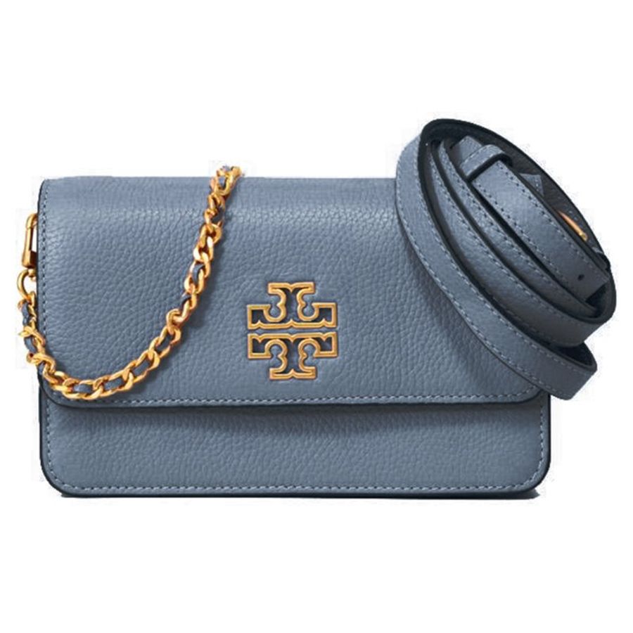 【TORY BURCH】雙T-LOGO翻蓋皮革斜背鍊包-霧藍色-4
