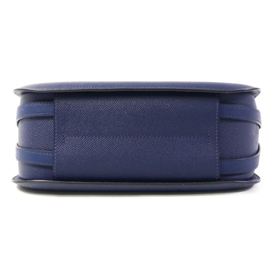 HERMES Epsom皮革/Swift皮革Harnais銀扣肩背袋Bleu Saphir-3