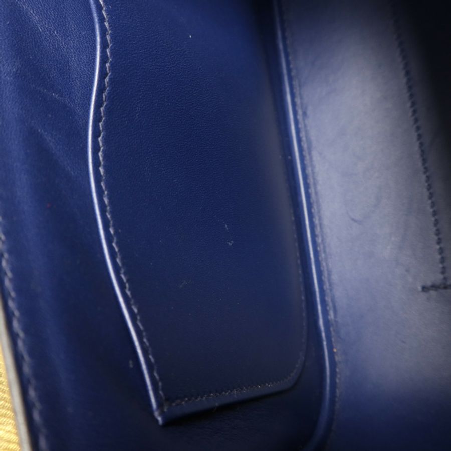 HERMES Epsom皮革/Swift皮革Harnais銀扣肩背袋Bleu Saphir-17