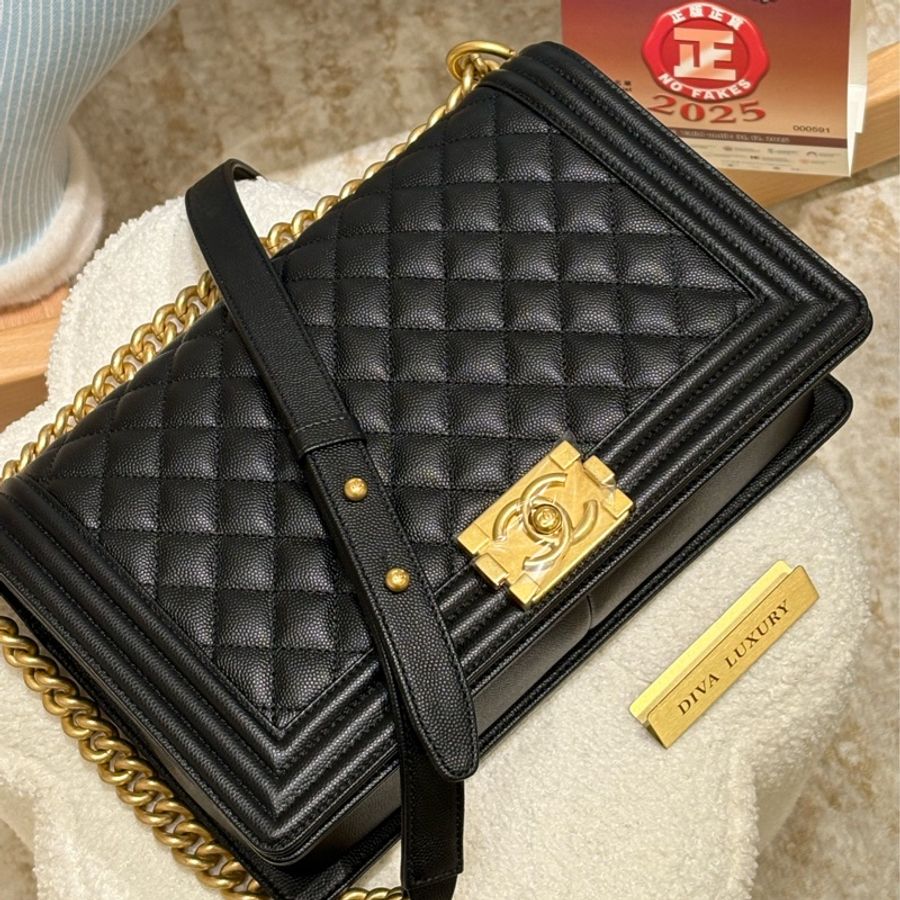 Chanel Boy28 黑金荔枝牛皮 菱格紋 全新❤️🔥-1
