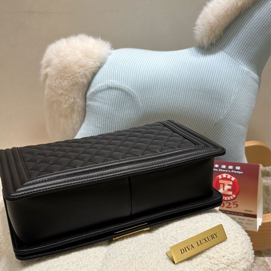 Chanel Boy28 黑金荔枝牛皮 菱格紋 全新❤️🔥-3