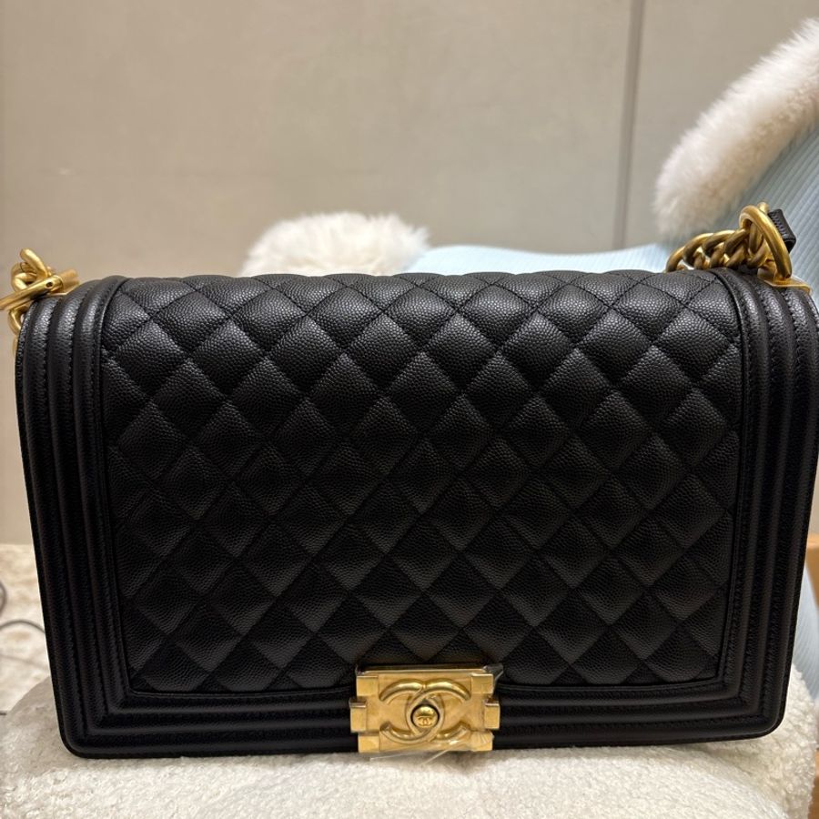 Chanel Boy28 黑金荔枝牛皮 菱格紋 全新❤️🔥-5