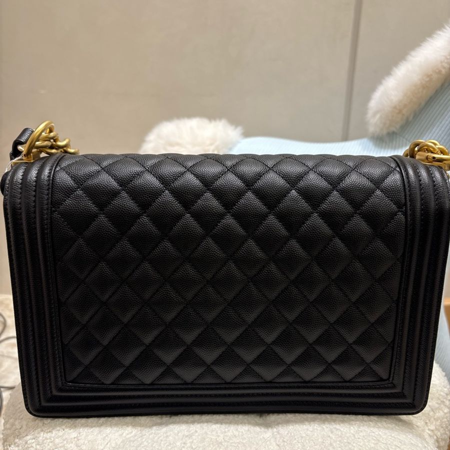 Chanel Boy28 黑金荔枝牛皮 菱格紋 全新❤️🔥-6