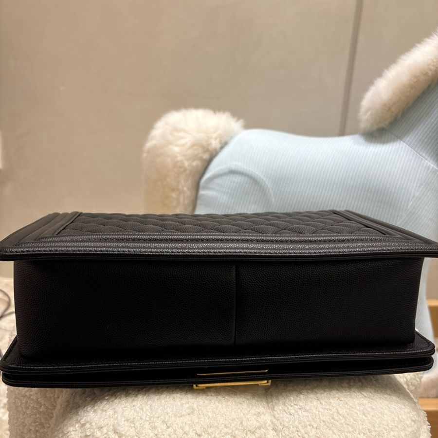 Chanel Boy28 黑金荔枝牛皮 菱格紋 全新❤️🔥-7