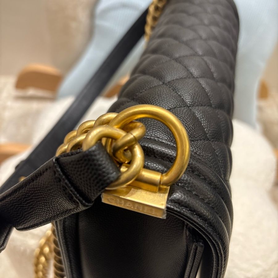 Chanel Boy28 黑金荔枝牛皮 菱格紋 全新❤️🔥-10