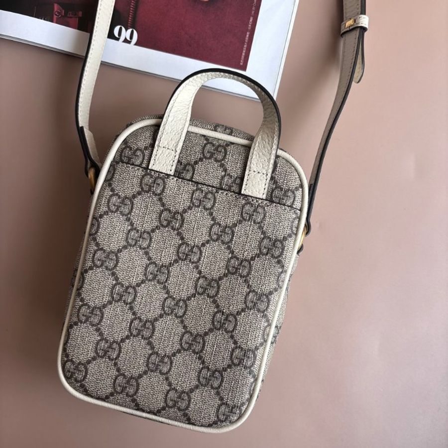 ::GUCCI:: 671682 經典ophidia系列迷你GG supreme帆布印花手提/斜背手機包(白色)-1