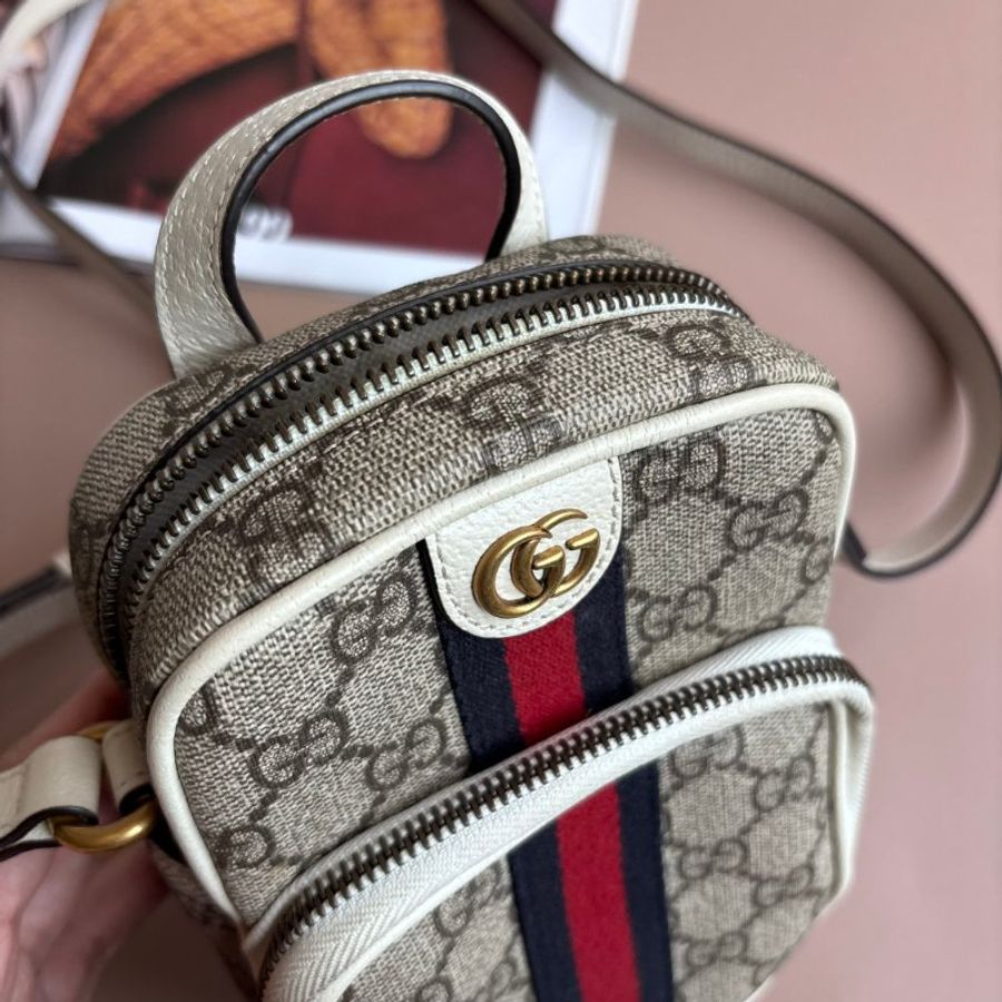 ::GUCCI:: 671682 經典ophidia系列迷你GG supreme帆布印花手提/斜背手機包(白色)-3