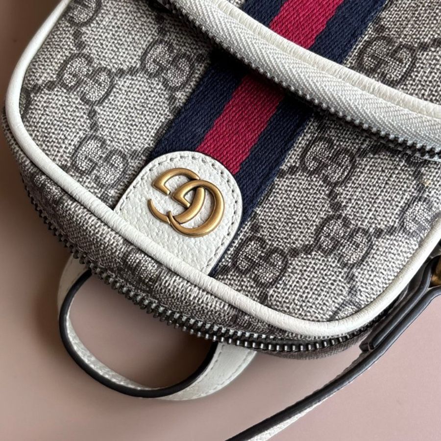 ::GUCCI:: 671682 經典ophidia系列迷你GG supreme帆布印花手提/斜背手機包(白色)-5