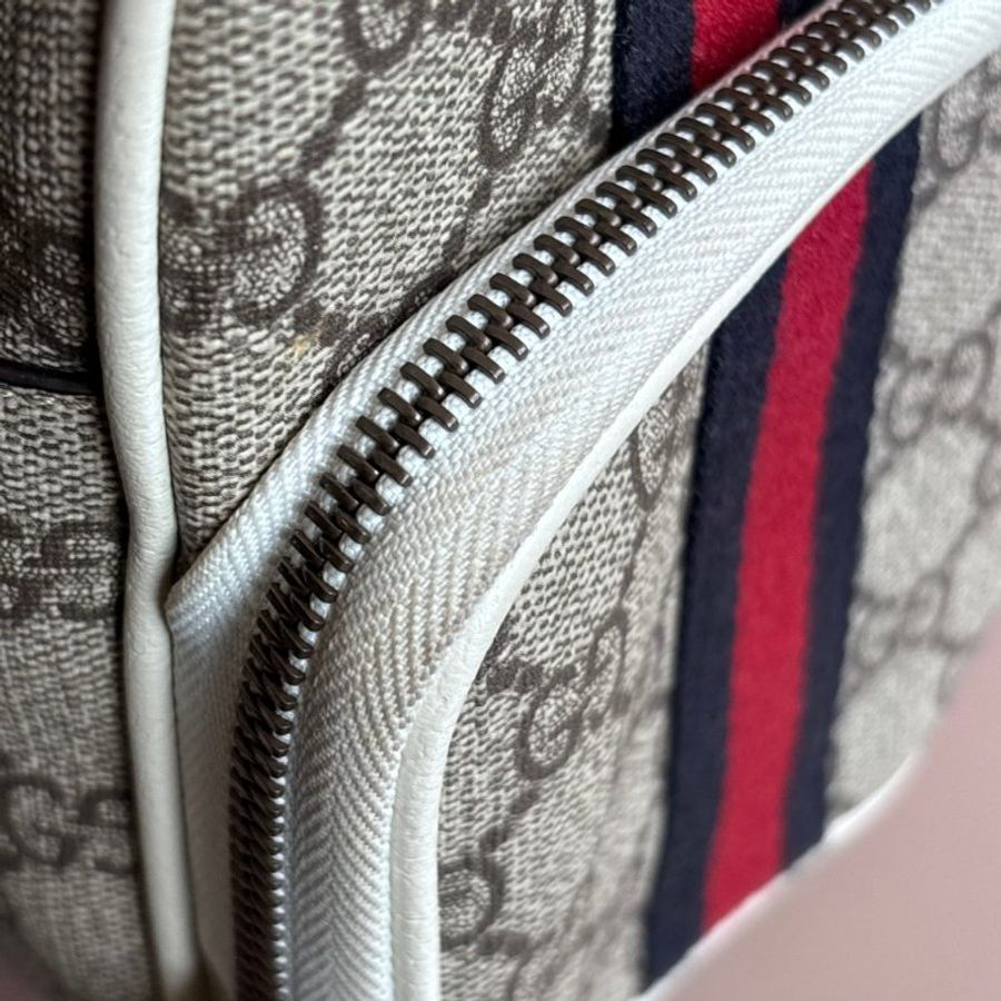 ::GUCCI:: 671682 經典ophidia系列迷你GG supreme帆布印花手提/斜背手機包(白色)-7