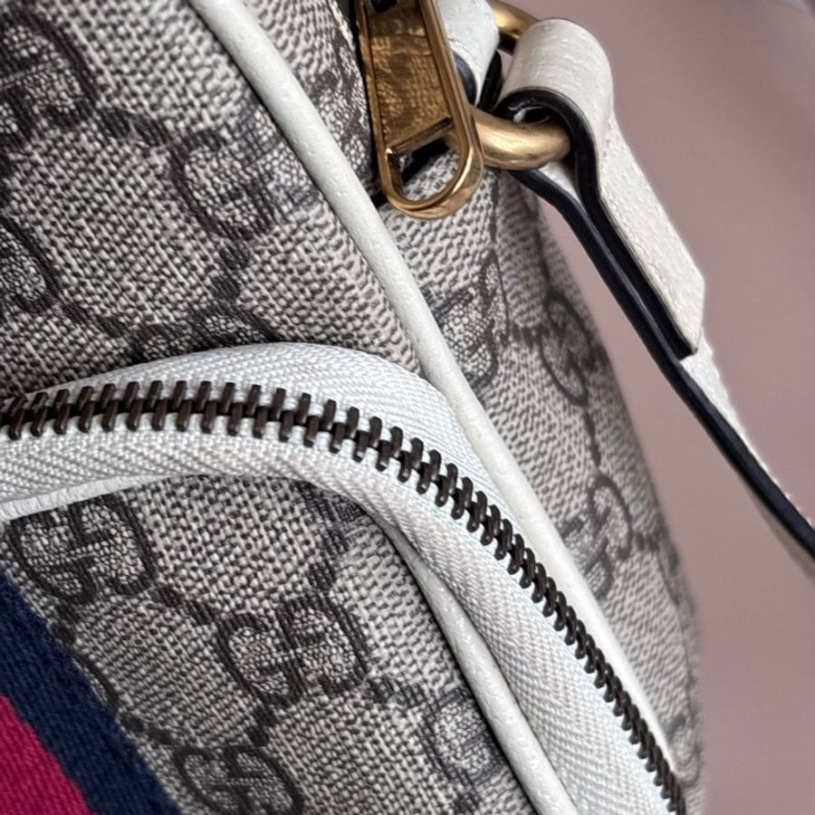 ::GUCCI:: 671682 經典ophidia系列迷你GG supreme帆布印花手提/斜背手機包(白色)-8