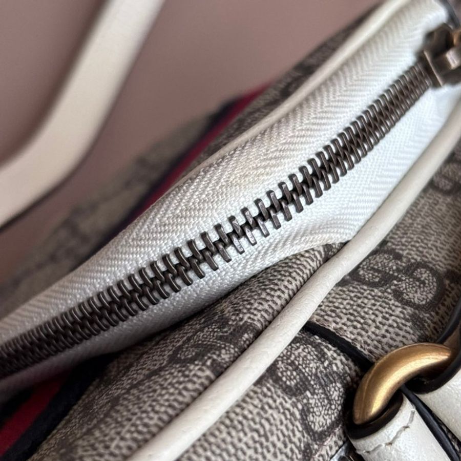 ::GUCCI:: 671682 經典ophidia系列迷你GG supreme帆布印花手提/斜背手機包(白色)-16