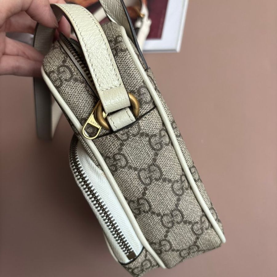 ::GUCCI:: 671682 經典ophidia系列迷你GG supreme帆布印花手提/斜背手機包(白色)-17