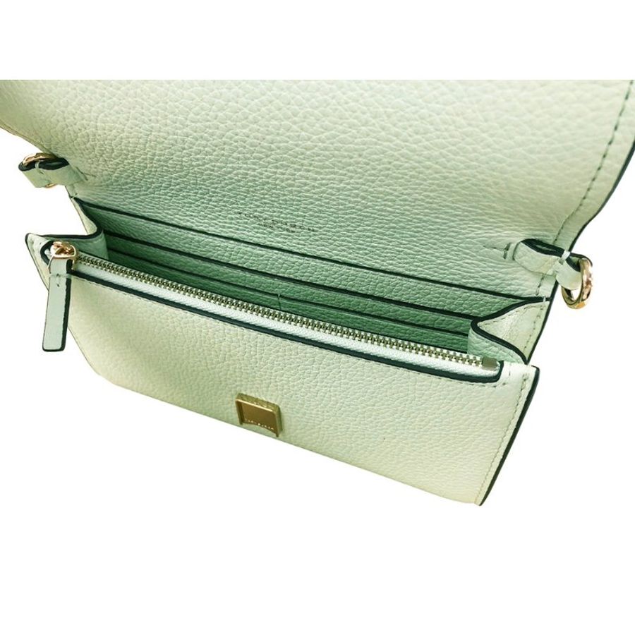 【TORY BURCH】素面皮革翻蓋斜背包-淺草綠色-3