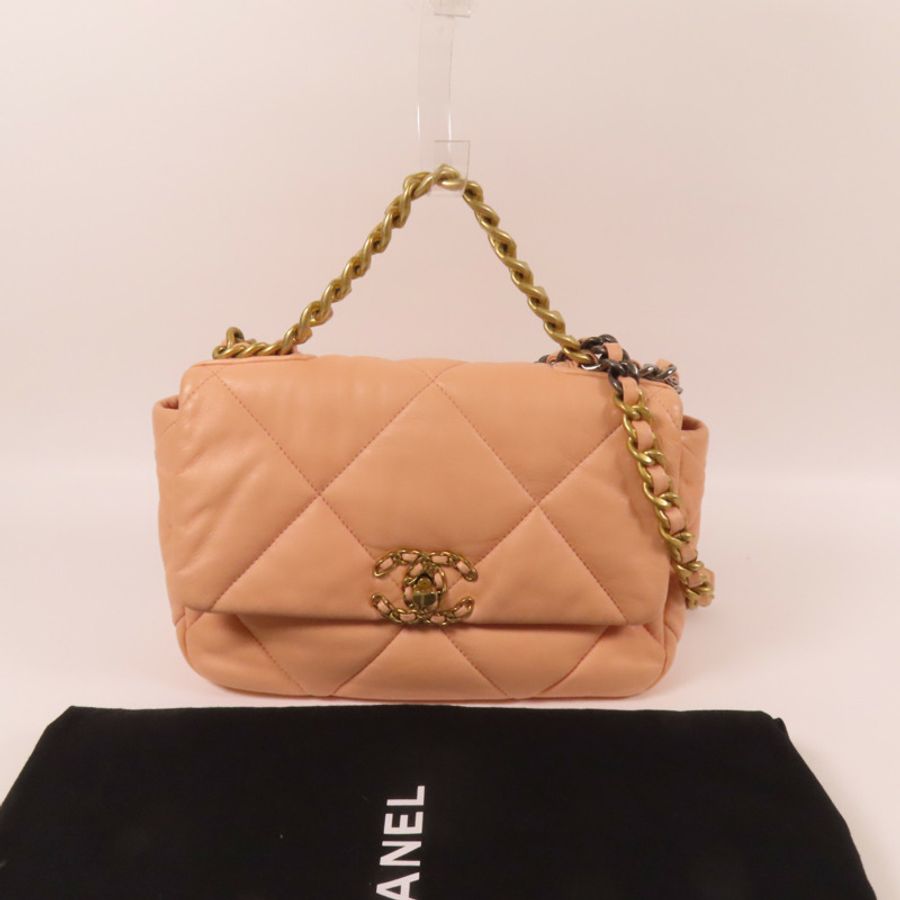 CHANEL 【激減優惠】羊皮皮革Chanel 19 Small金扣鏈帶肩背袋-9