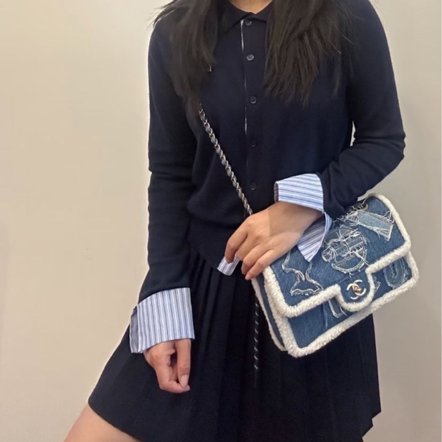 Chanel香奈兒19A cf淺藍色 中號-8
