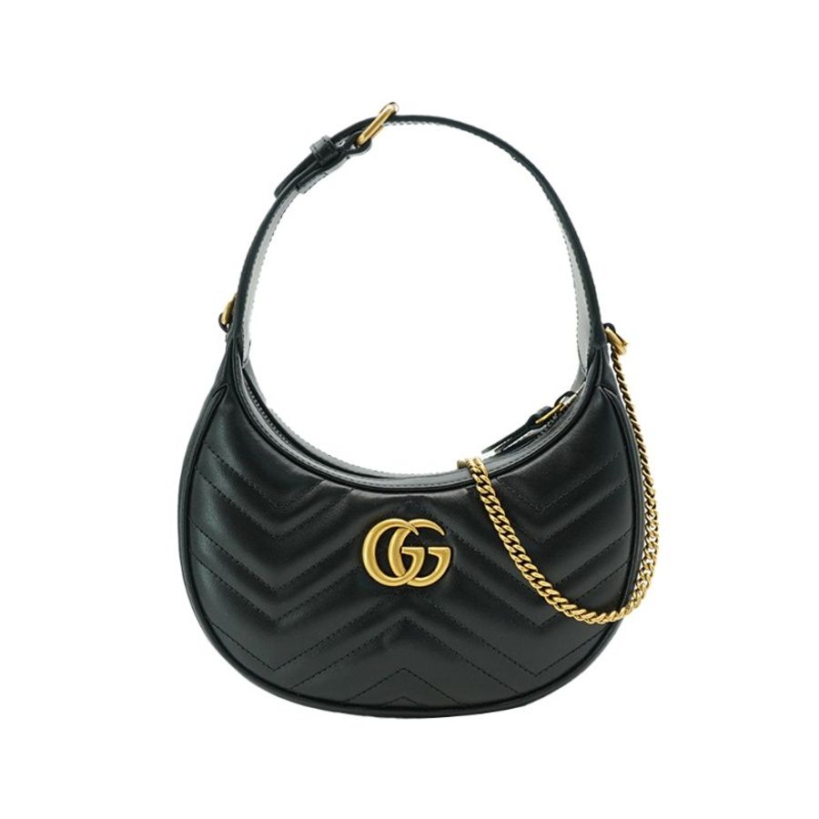 Gucci Marmont 衍縫小牛皮手提/斜背彎月包(699514-黑)-3