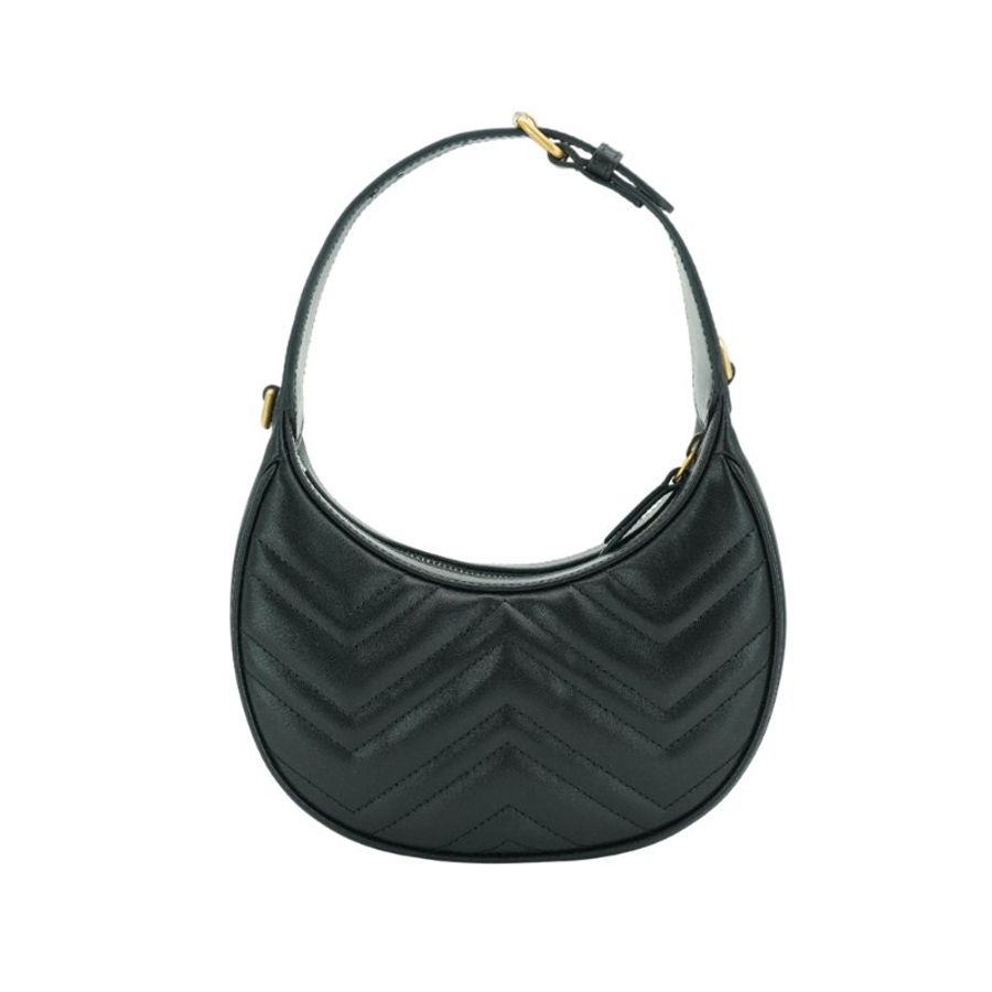 Gucci Marmont 衍縫小牛皮手提/斜背彎月包(699514-黑)-5