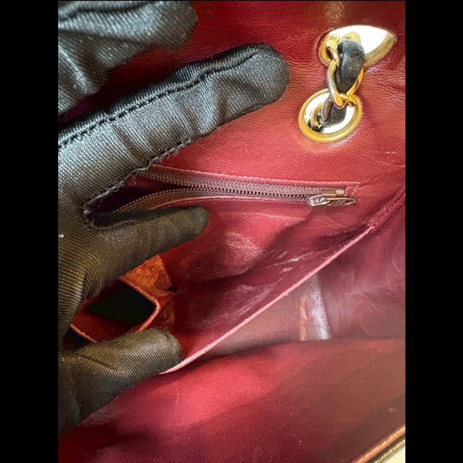 Chanel 金鍊黑羊皮菱格口蓋包 老香 vintage-21