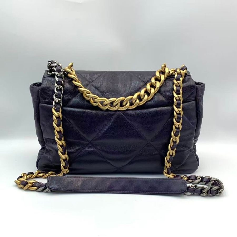 CHANEL19 Large Handbag 深紫色山羊皮19bag-2