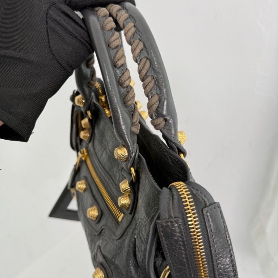 巴黎世家 BALENCIAGA CITY 深灰色配金扣 機車包mini-3