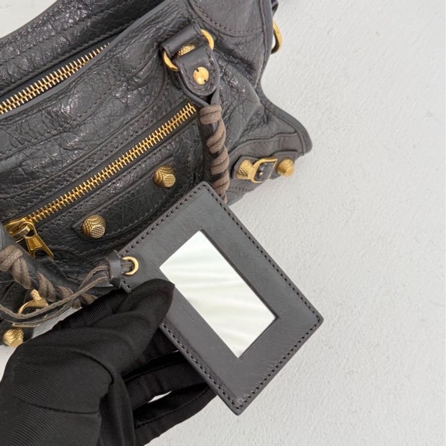 巴黎世家 BALENCIAGA CITY 深灰色配金扣 機車包mini-4