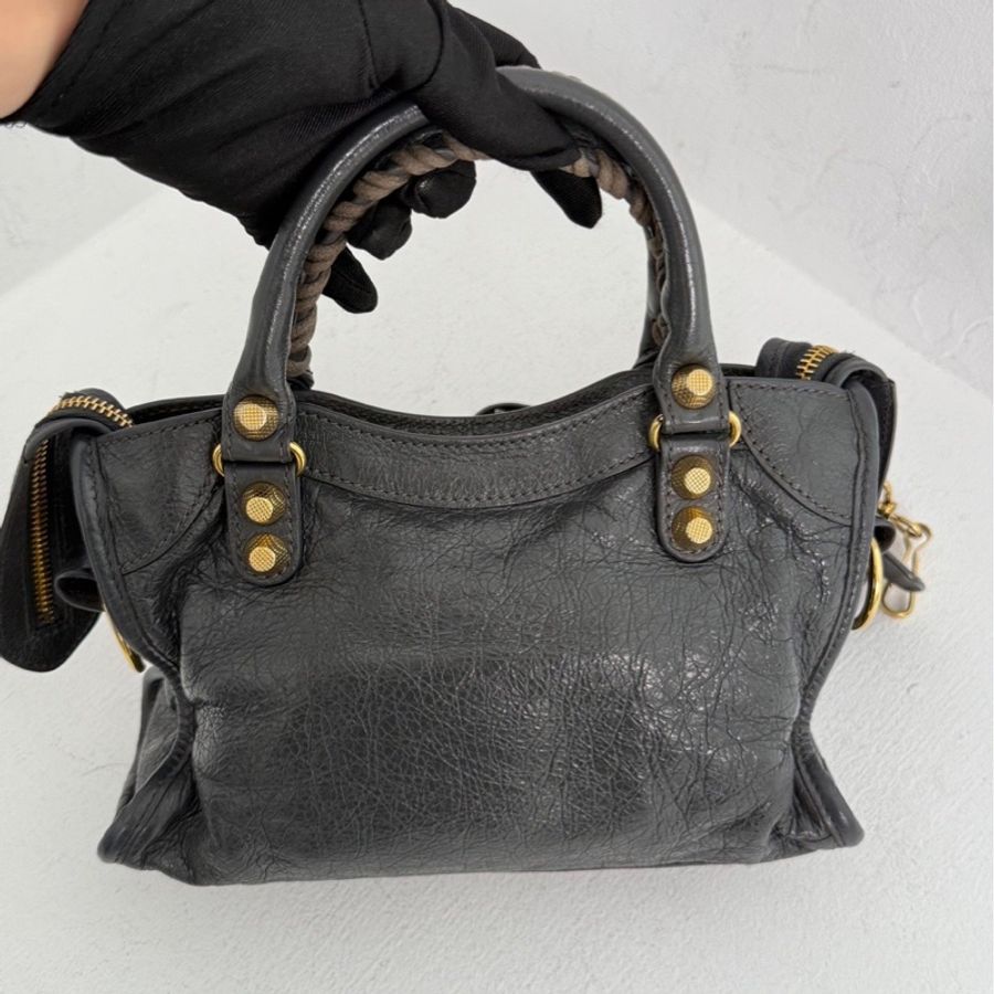 巴黎世家 BALENCIAGA CITY 深灰色配金扣 機車包mini-6