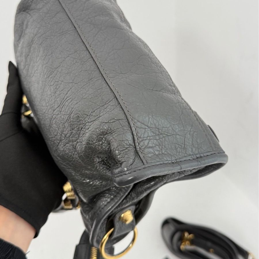 巴黎世家 BALENCIAGA CITY 深灰色配金扣 機車包mini-8