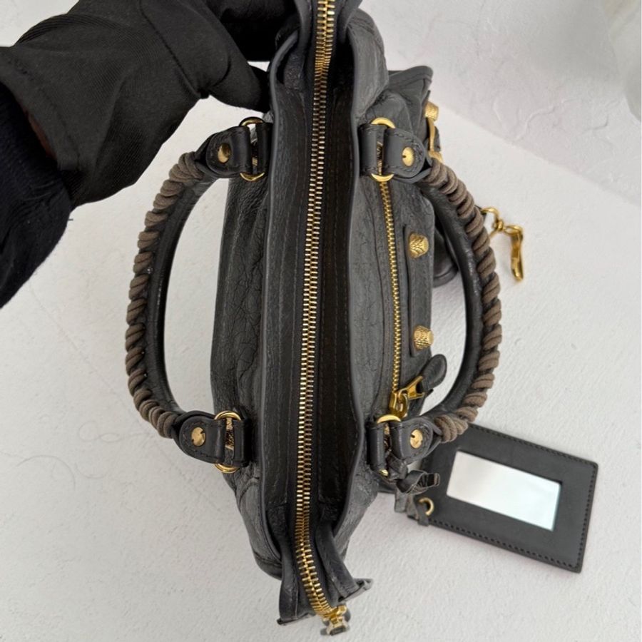 巴黎世家 BALENCIAGA CITY 深灰色配金扣 機車包mini-17